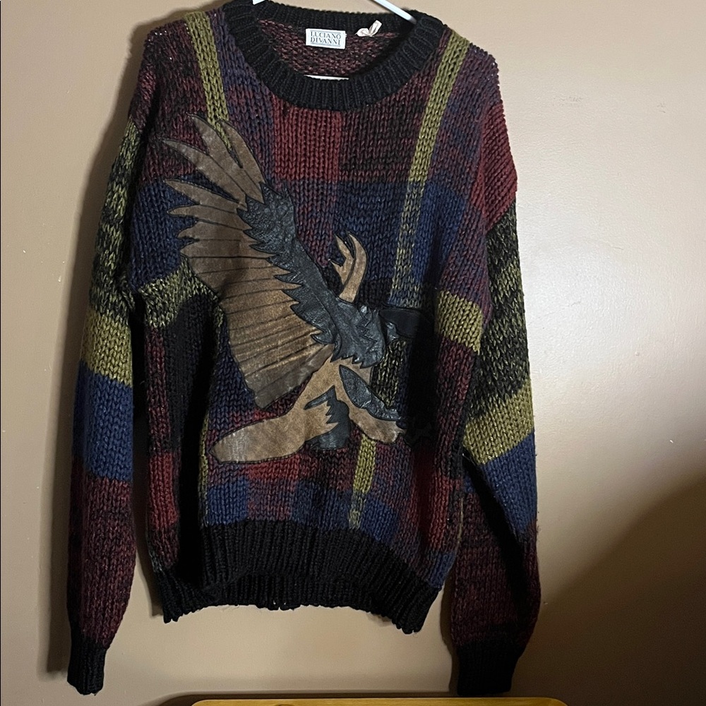 😄Vintage oversized eagle design sweater pullover Korea